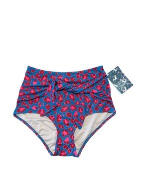NWT Kortni Jeane Blue High Rise Cheetah Leopard Front Knot Tie Bikini Bottoms